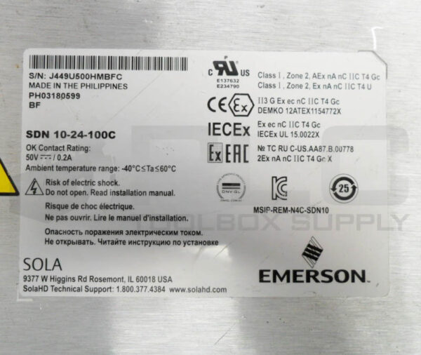 SOLA SDN 10-24-100C POWER SUPPLY 100-240V 3.5/2.8A 50/60HZ 100-340V - Image 5