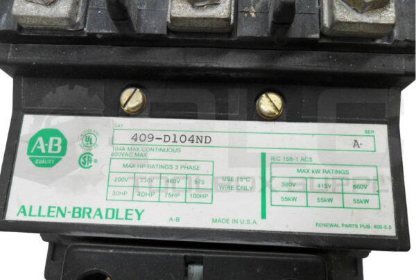 ALLEN BRADLEY 409-D104ND /A MOTOR STARTER W/ CD236 W/ 40185-801-01 W/ 595-A /B - Image 9