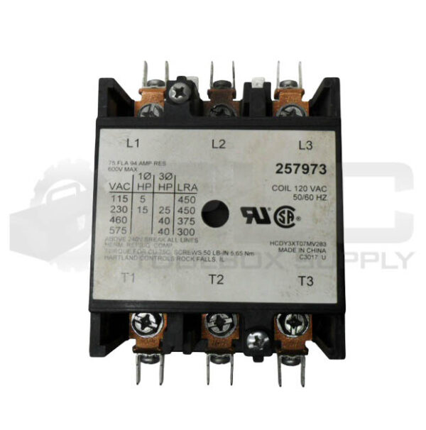 NEW HARTLAND CONTROLS 257973 CONTACTOR 120VAC 50/60HZ 94A 600V HCDY3XT07MV283 - Image 2
