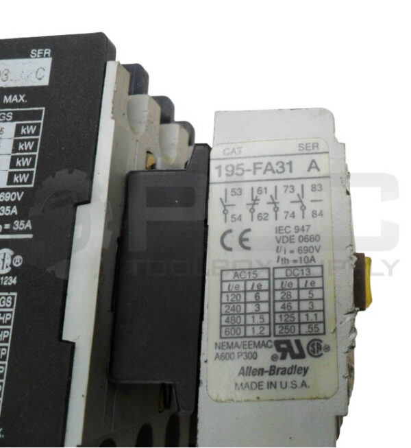 ALLEN BRADLEY 100-A24ND3 /C CONTACTOR W/ 195-FA31 /A W/ 199-FSMA1 /B W/ HB473 - Image 7