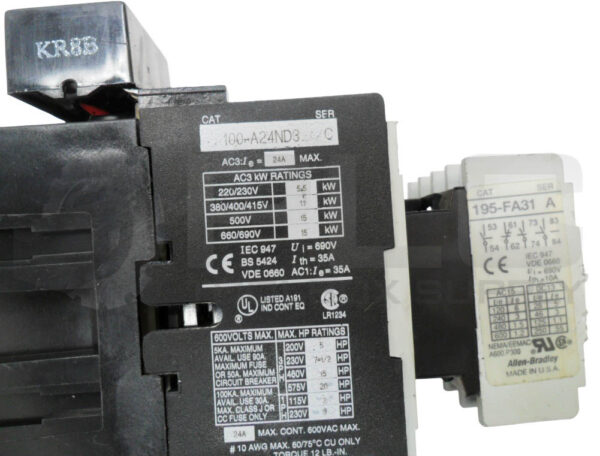 ALLEN BRADLEY 100-A24ND3 /C CONTACTOR W/ 195-FA31 /A W/ 199-FSMA1 /B W/ HB473 - Image 8