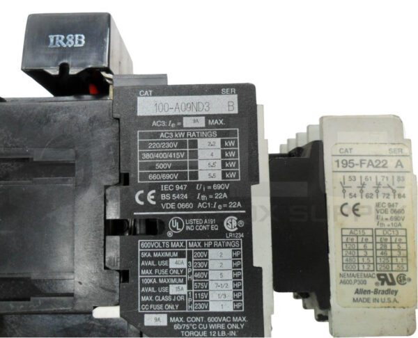 ALLEN BRADLEY 100-A09ND3 /B CONTACTOR W/ 195-FA22 /A W/ 199-FSMA10 /B W/ HA473 - Image 8