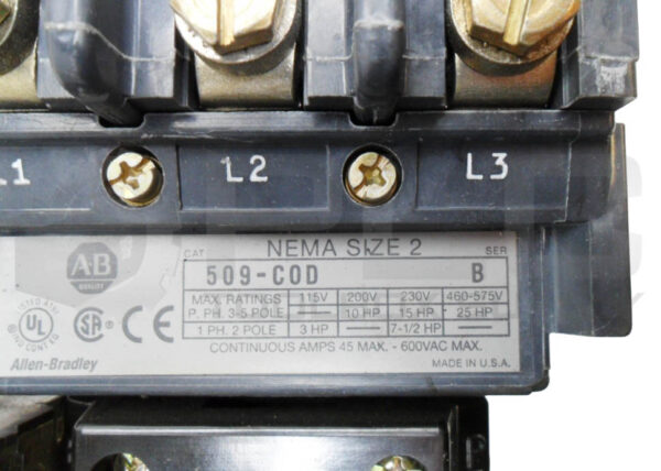 ALLEN BRADLEY 509-COD /B CONTACTOR W/ CC236 W/ 40185-800-01 W/ 595-A /B  509-C0D - Image 8