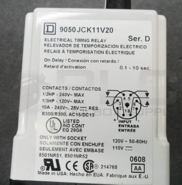 NEW SQUARE D 9050 JCK11V20 /D ELECTRICAL TIMING RELAY 120V50/60HZ 0.1-10SEC - Image 5