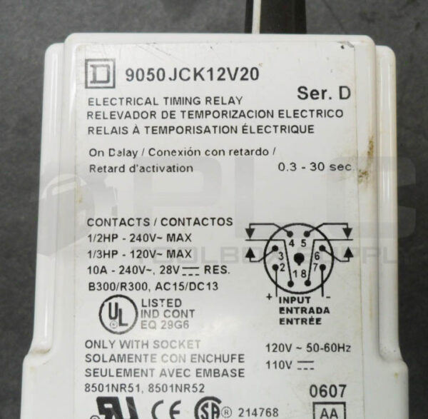 NEW SQUARE D 9050 JCK12V20 /D ELECTRICAL TIMING RELAY 0.3-30SEC 10A 240V 1/2HP - Image 5