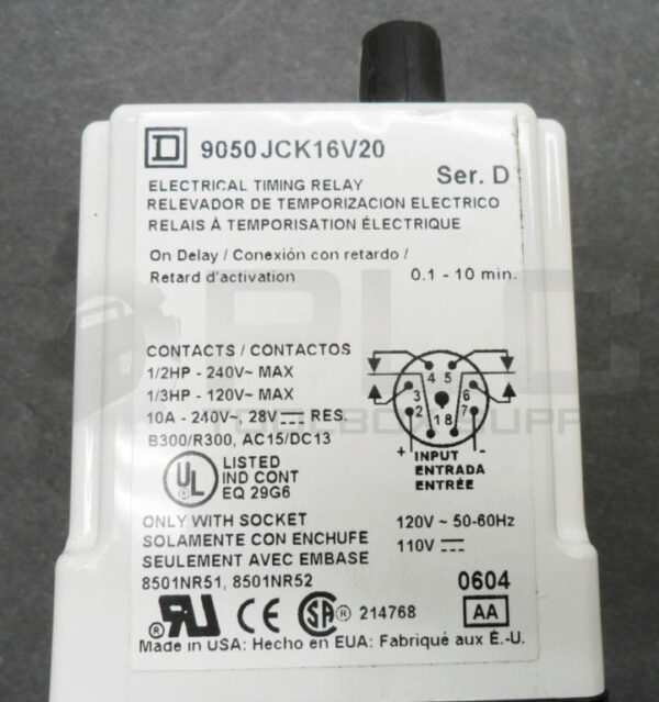 NEW SQUARE D 9050 JCK16V20 /D ELECTRICAL TIMING RELAY 0.1-10MIN *READ* - Image 6