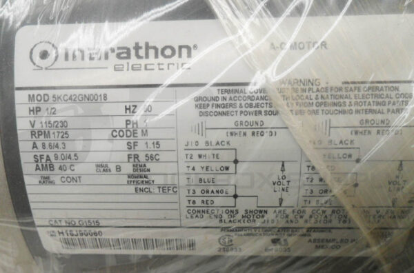 NEW MARATHON 5KC42GN0018 ELECTRIC MOTOR 1/2HP 1725RPM FR: 56C G1515 *READ* - Image 6