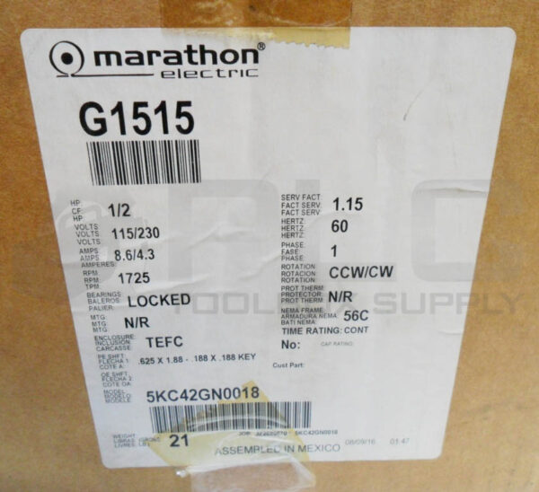 NEW MARATHON 5KC42GN0018 ELECTRIC MOTOR 1/2HP 1725RPM FR: 56C G1515 *READ* - Image 7