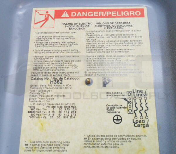 SQUARE D H362 /F05 HEAVY DUTY SAFETY SWITCH 60A 600V AC/DC - Image 5