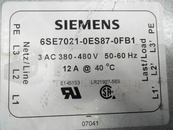 SIEMENS 6SE7021-0ES87-0FB1 RFI FILTER 380-480V 50/60HZ 12A - Image 5