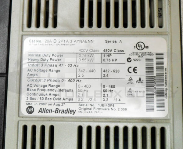 ALLEN BRADLEY 20A D 2P1 A 3 AYNAENN /A POWERFLEX 70 AC DRIVE 20AD2P1A3AYNAENN - Image 6