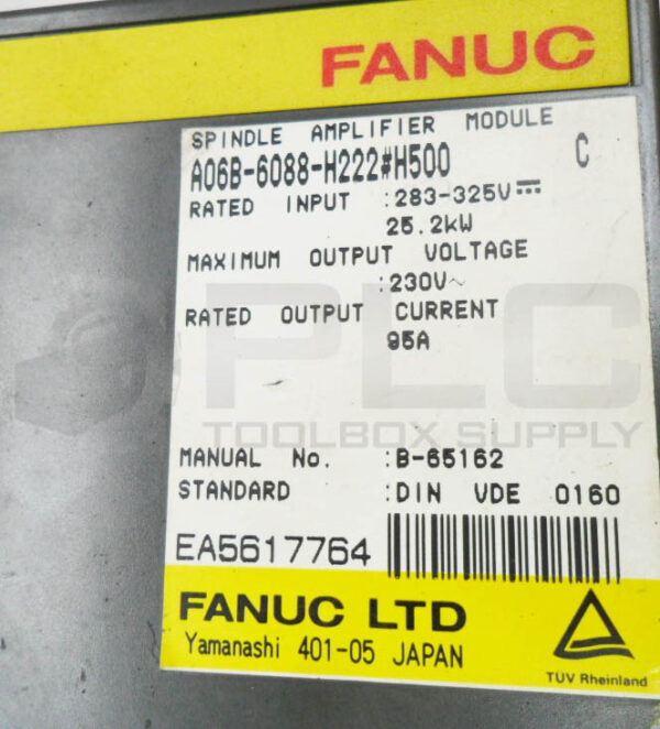 FANUC A06B-6088-H222#H500 /C SPINDLE AMPLIFIER 283-325V 95A **READ** - Image 6