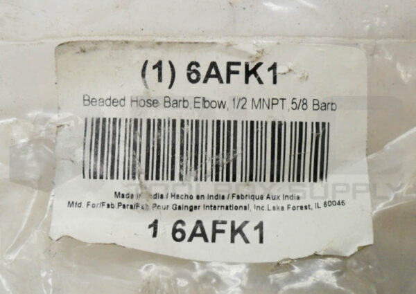 SEALED NEW GRAINGER BEADED ELBOW HOSE BARB 1/2" MNPT 5/8" BARB - Image 3
