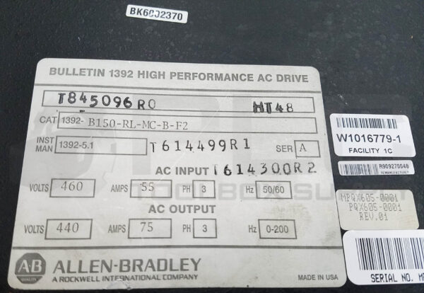 ALLEN BRADLEY 1392-B150-RL-MC-B-F2 /A AC DRIVE 460/440V 55/75A 3PH - Image 7