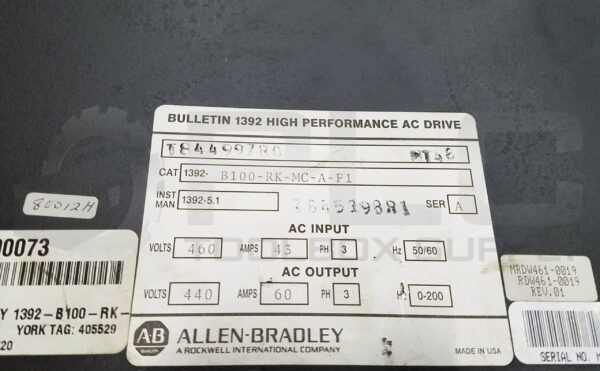 ALLEN BRADLEY 1392-B100-RK-MC-A-F1 /A AC DRIVE 460/440V 43/60A 3PH - Image 7