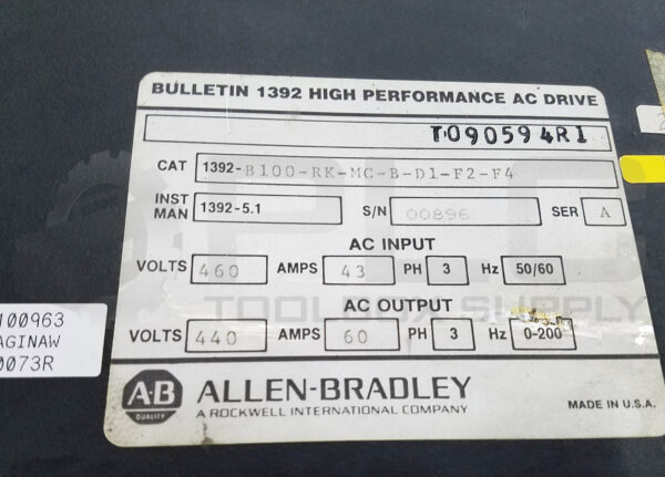 ALLEN BRADLEY 1392-B100-RK-MC-B-D1-F2-F4 /A AC DRIVE 460/440V 43/60A 3PH - Image 7