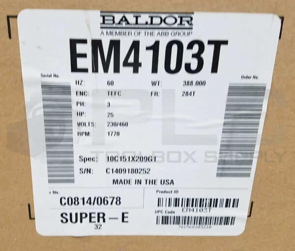 NEW BALDOR EM4103T MOTOR 25HP 3PH 1770RPM FR: 284T, 10C151X209G1 - Image 6