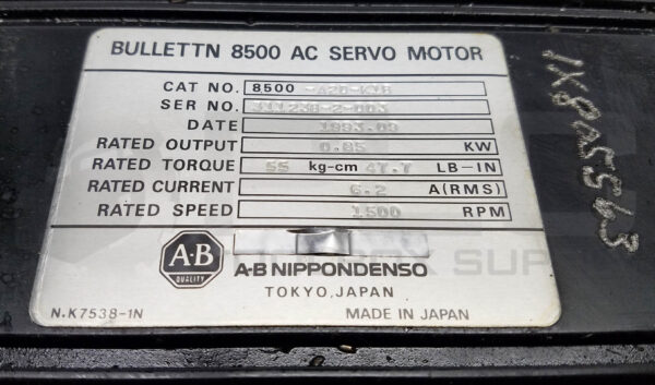 ALLEN BRADLEY 8500-A2D-K1B AC SERVO MOTOR 0.85KW 1500RPM - Image 5