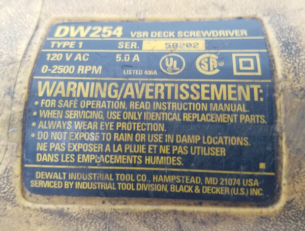 DEWALT DW254 VSR DECK SCREWDRIVER TYPE 1 - Image 5