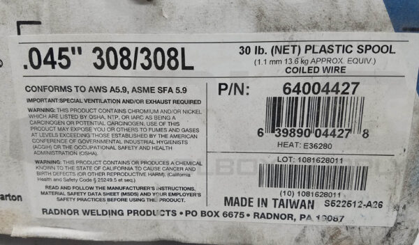 NEW RADNOR 64004427 STAINLESS STEEL MIG WELDING WIRE .045" 308/308L 30lb - Image 5