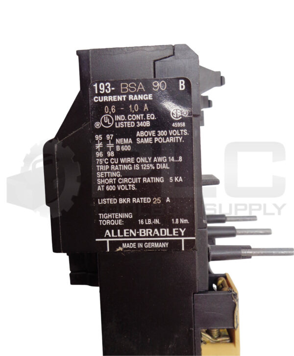 ALLEN BRADLEY 193-BSA 90 /B OVERLOAD RELAY W/ 193-BPM 1 /C MOUNTING ADAPTER BASE - Image 4