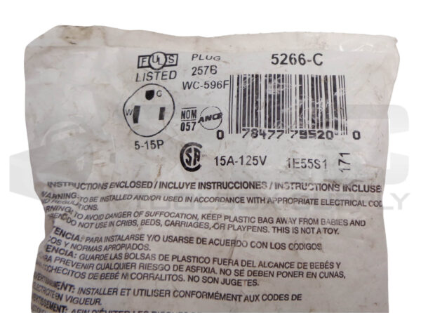LOT OF 3 SEALED NEW LEVITON 171-5266-C / 5266-C GROUNDING PLUG STRAIGHT BLADE 2P - Image 4