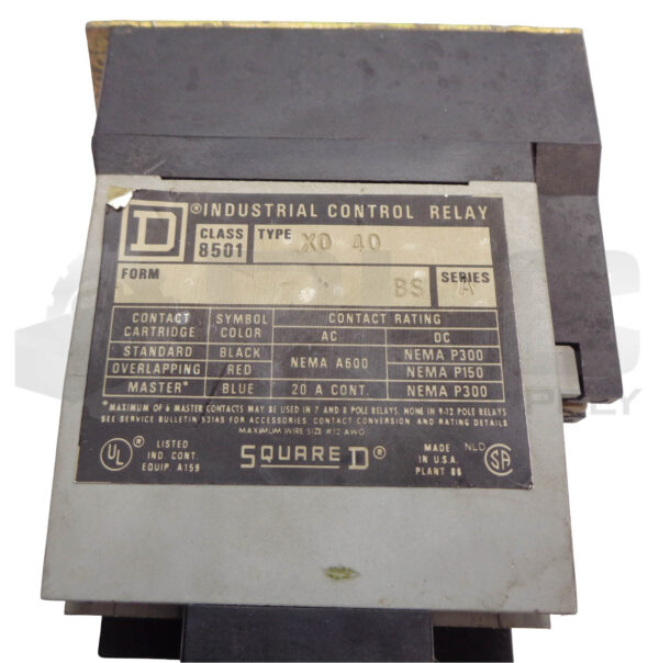 SQUARE D 8501 XO 40 BS SER A CONTROL RELAY 9998 X44 110/120V 50/60HZ 8501X040BS - Image 6