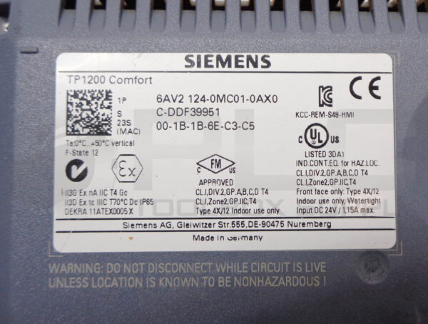 SIEMENS 1P 6AV2 124-0MC01-0AX0 TP1200 TOUCHSCREEN COMFORT PANEL *READ* - Image 5