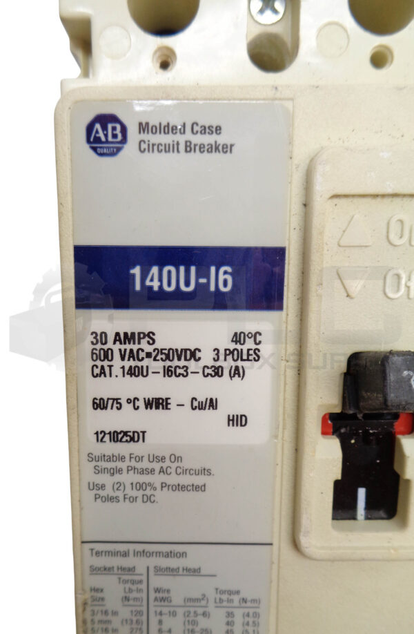 ALLEN BRADLEY 140U-I6C3-C30 (A) CIRCUIT BREAKER 30AMP 3P 140U-I6C3-C30-B - Image 5