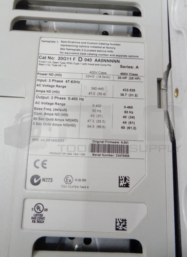 ALLEN BRADLEY 20G11 F D 040 AA0NNNNN SER A POWERFLEX 755 AC DRIVE *READ* - Image 11