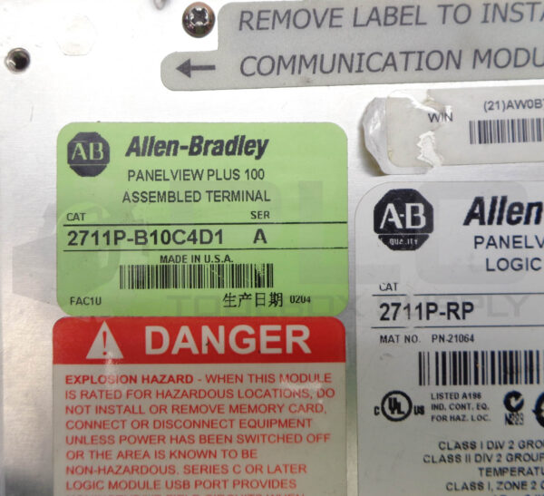 ALLEN BRADLEY 2711P-B10C4D1 SER A PANELVIEW PLUS W/ 2711P-RP SER G LOGIC MODULE - Image 5