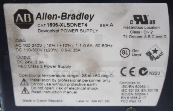 ALLEN BRADLEY 1606-XLSDNET4 /A DEVICENET POWER SUPPLY 24V 3.8A - Image 4