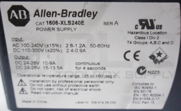 ALLEN BRADLEY 1606-XLS240E /A POWER SUPPLY 24-28VDC - Image 4