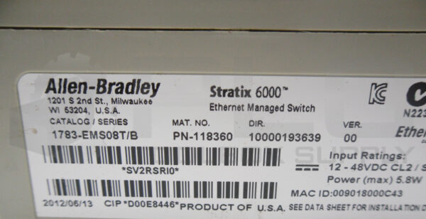 ALLEN BRADLEY 1783-EMS08T /B STRATIX 6000 ETHERNET MANAGED SWITCH 8 PORTS - Image 4