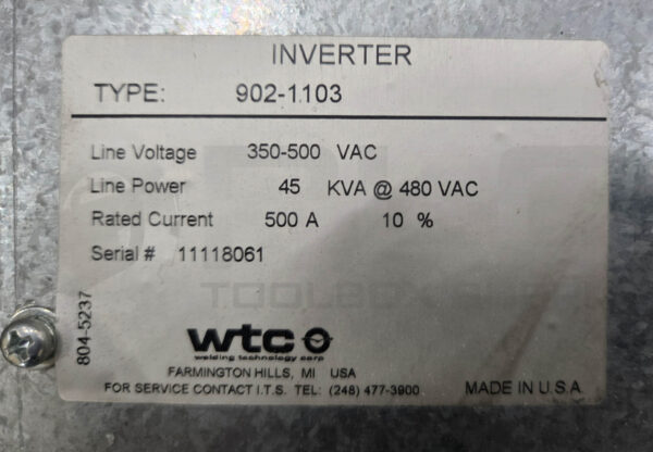 WTC 902-1103 GEN 6 MFDC INVERTER 350-500VAC 500A W/ 917-0160 G08106-00-05 - Image 8