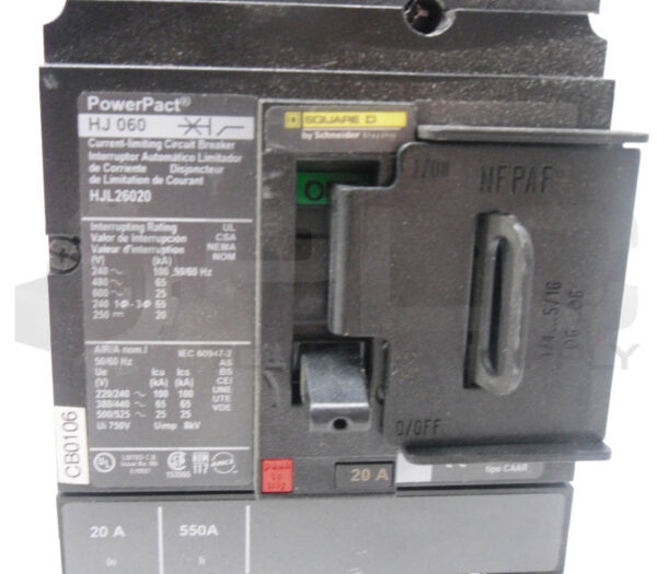 SQUARE D HJL26020 POWERPACT CIRCUIT BREAKER 20A 50/60HZ; HJ060 - Image 4
