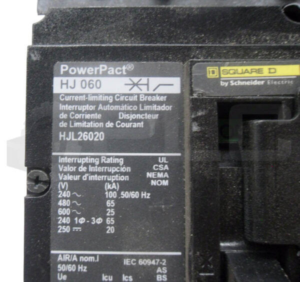 SQUARE D HJL26020 POWERPACT CIRCUIT BREAKER 20A 50/60HZ; HJ060 - Image 5