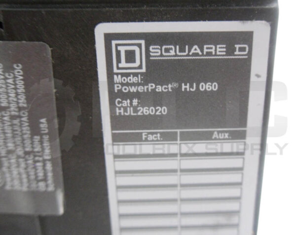 SQUARE D HJL26020 POWERPACT CIRCUIT BREAKER 20A 50/60HZ; HJ060 - Image 6