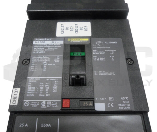 SQUARE D HJA36025 POWERPACT CIRCUIT BREAKER 25A; HJ060 - Image 5