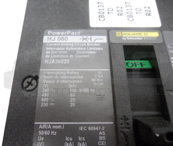 SQUARE D HJA36025 POWERPACT CIRCUIT BREAKER 25A; HJ060 - Image 6