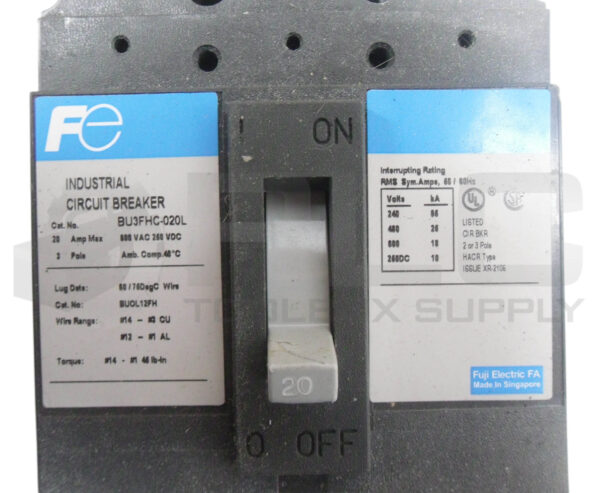 FUJI ELECTRIC BU3FHC-020L INDUSTRIAL CIRCUIT BREAKER 20A 600VAC 250VDC W/ SWITCH - Image 5