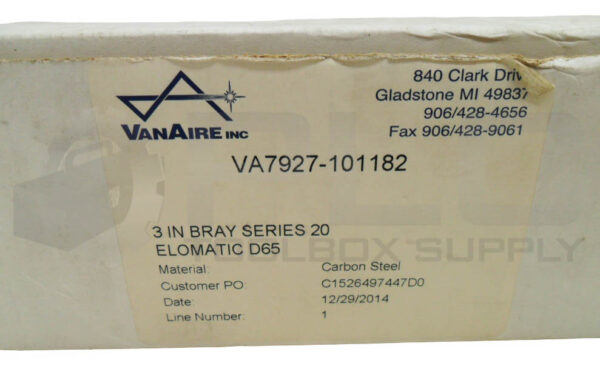 NEW VANAIRE VA7927-101182 3" BRAY SERIES 20 ELOMATIC D65 - Image 5