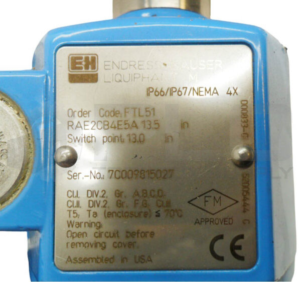 NEW ENDRESS + HAUSER FTL51 RAE2CB4E5A 13.5 LIQUIPHANT M LEVEL SWITCH - Image 6