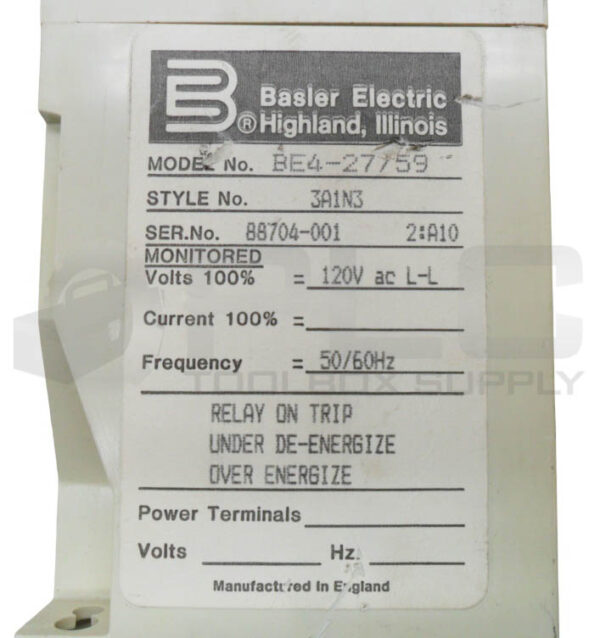 BASLER ELECTRIC BE4-27/59 VOLTAGE RELAY 120VAC 50/60HZ 3A1N3 - Image 5