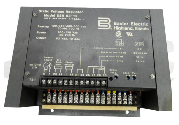 BASLER ELECTRIC SSR 63-12 STATIC VOLTAGE REGULATOR 600VAC 50/60HZ 9 1859 00 101 - Image 2