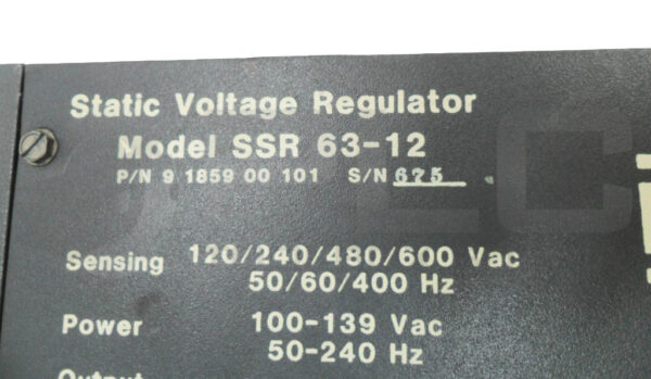 BASLER ELECTRIC SSR 63-12 STATIC VOLTAGE REGULATOR 600VAC 50/60HZ 9 1859 00 101 - Image 6