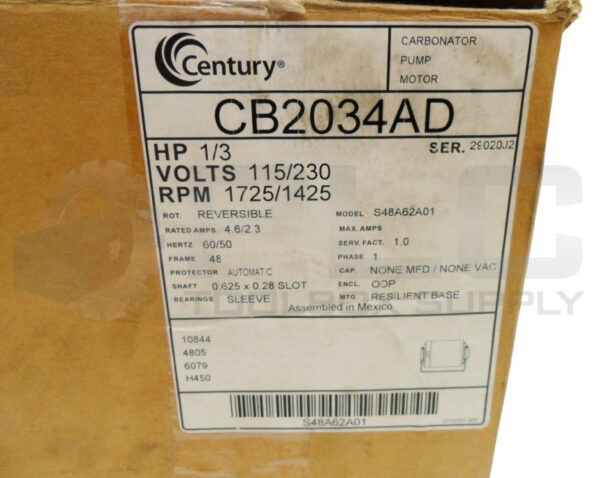 NEW CENTURY S48A62A01 AC MOTOR 1/3HP 1725/1425RPM FR:48 115-230V 4.6/2.3A *READ* - Image 7
