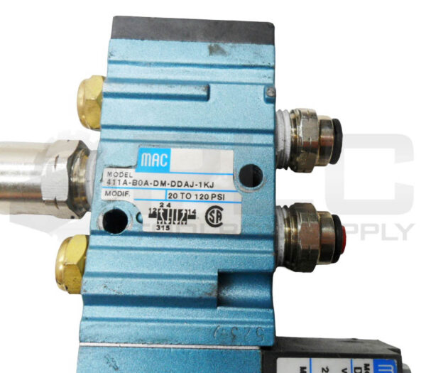 MAC VALVES 411A-B0A-DM-DDAJ-1KJ PNEUMATIC SOLENOID VALVE W/ DMB-DDAJ-IKJ COIL - Image 5