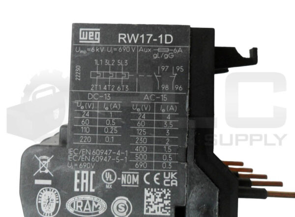 LOT OF 5 WEG RW17-1D OVERLOAD RELAY 6A 690V - Image 5