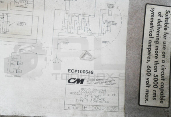 CM B-00001526 LODESTAR HOIST COVER TYPE T - Image 5